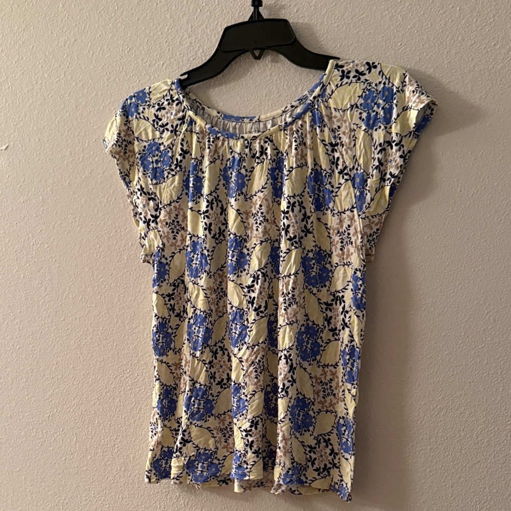 LOFT Blue and Cream Floral Blouse